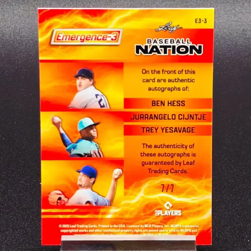 2025 Trey Yesavage, Ben Hess, Jurrangelo Cijntje Auto's /7 Emergence 3 Prospects